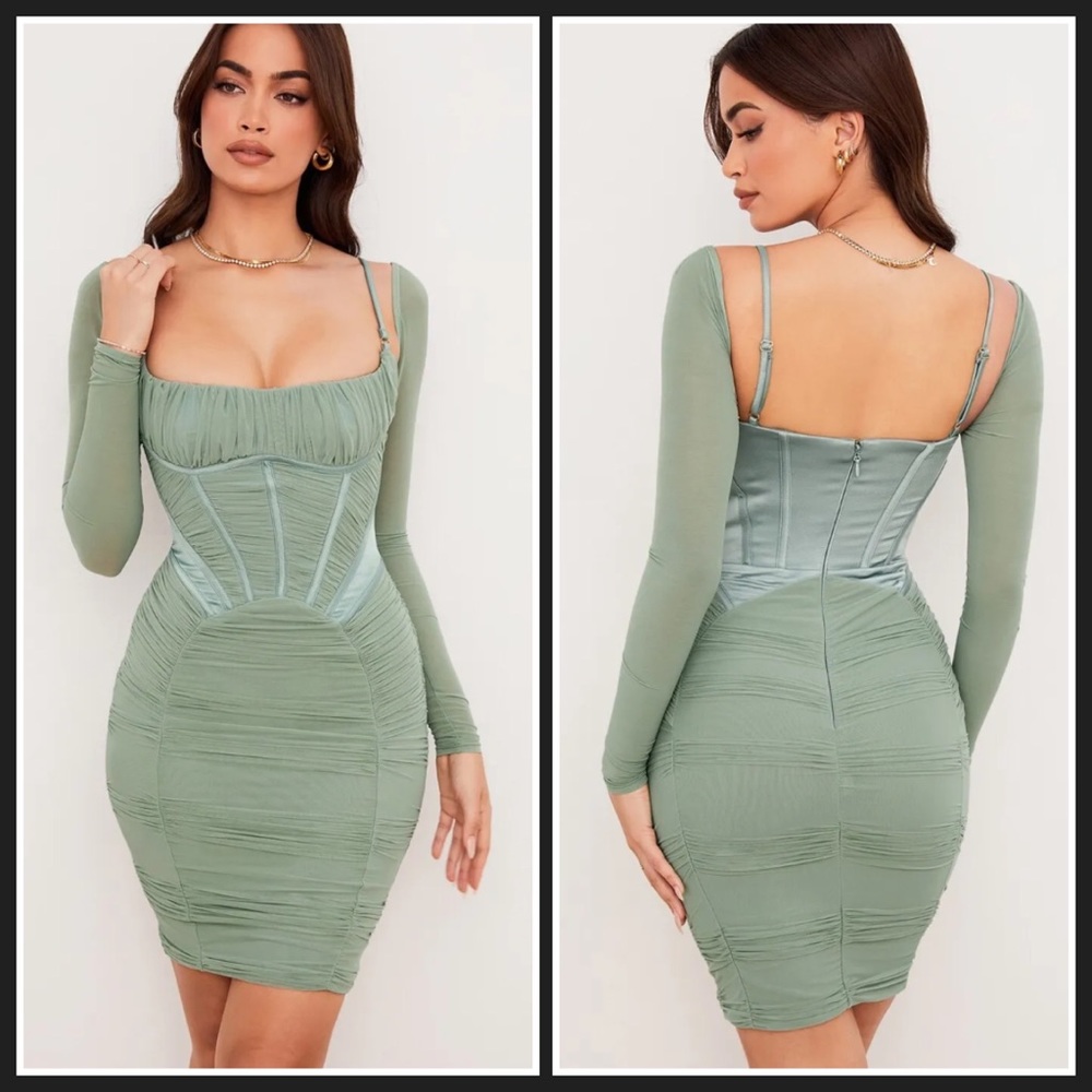 House of CB FREYJA Ruched Boning MIDI Dress XS